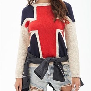 XXI Union Jack knitted sweater in cream, navy and red